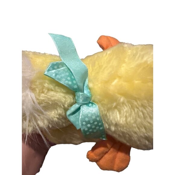 Vintage Plush Yellow Duck With Green Bow & Orange Beak - Picture 3 of 6